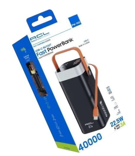 Мощный портативный Power Bank 400000 мАч ACL 22.5w PW-142 с фонариком и встроенным USB-C кабелем 11-142 фото
