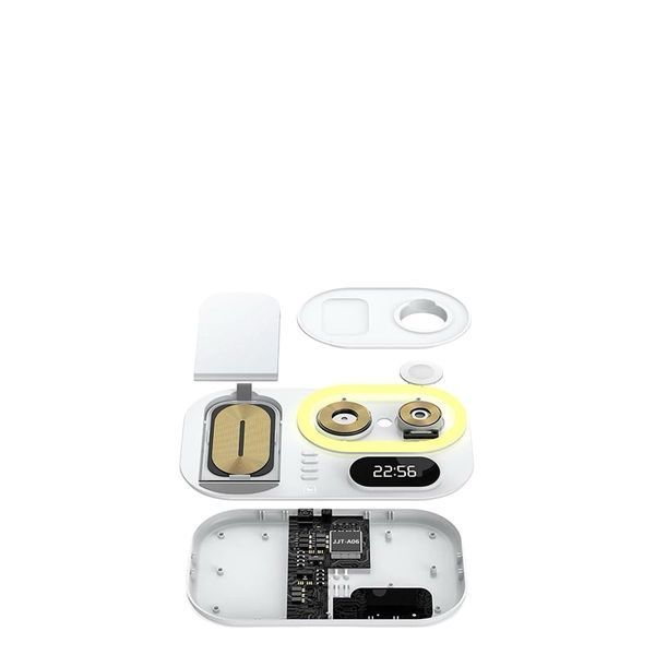 Зарядка Qi 4in1 wireless charger RGB / Clock JYD-WC124 |30W Total, Phone/Watch/Earphones 100-c124 фото