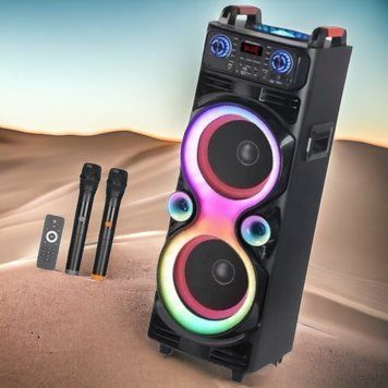 Портативна колонка велика на акумуляторі з 2 радіомікрофонами з USB/FM/Bluetooth NDR 1100 1000-1100 фото