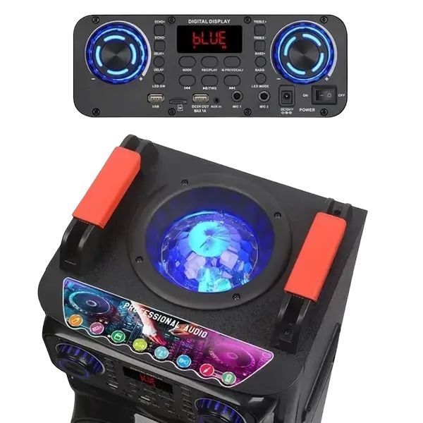 Портативна колонка велика на акумуляторі з 2 радіомікрофонами з USB/FM/Bluetooth NDR 1100 1000-1100 фото