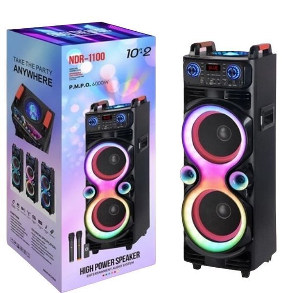 Портативна колонка велика на акумуляторі з 2 радіомікрофонами з USB/FM/Bluetooth NDR 1100 1000-1100 фото