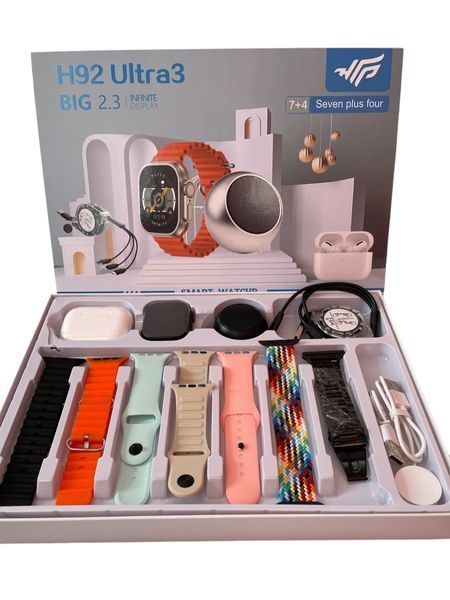 Комплект Smart watch H92 Ultra 3 набор (7+4) 7 ремешков + наушники та колонка 11100-92 фото