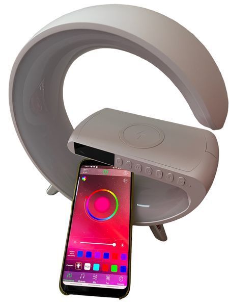 Настольная смарт лампа ночник RGB G-Smart Light с беспроводной зарядкой 15W и Bluetooth колонкой 000-876 фото