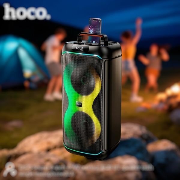 Портативная акустическая система караоке колонка&nbsp;HOCO Sound outdoor RGB BT speaker with single microphone DS73 | BT5.0, FM/USB/AUX/TF, 40W 011173-73 фото