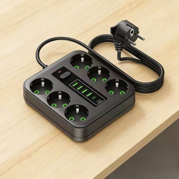 Сетевой удлинитель 5 м на 6 розеток + 4 USB + 2 Type-C, 3000W &nbsp;Чёрный 11125-5 фото