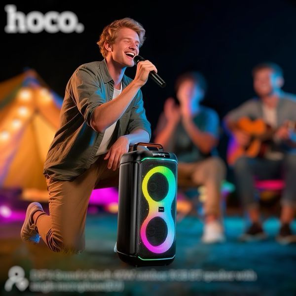 Портативная акустическая система караоке колонка&nbsp;HOCO RGB BT speaker with single microphone DS74 | BT5.0, FM/USB/AUX/TF, 40W 232274-74 фото
