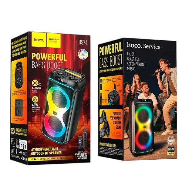 Портативная акустическая система караоке колонка&nbsp;HOCO RGB BT speaker with single microphone DS74 | BT5.0, FM/USB/AUX/TF, 40W 232274-74 фото