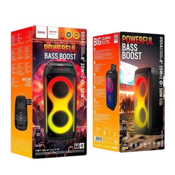 Акустична система караоке колонка HOCO DS54 |BT5.0, TWS, TF/USB/AUX, 25Wx2, 3H, 1mic 111254-54 фото