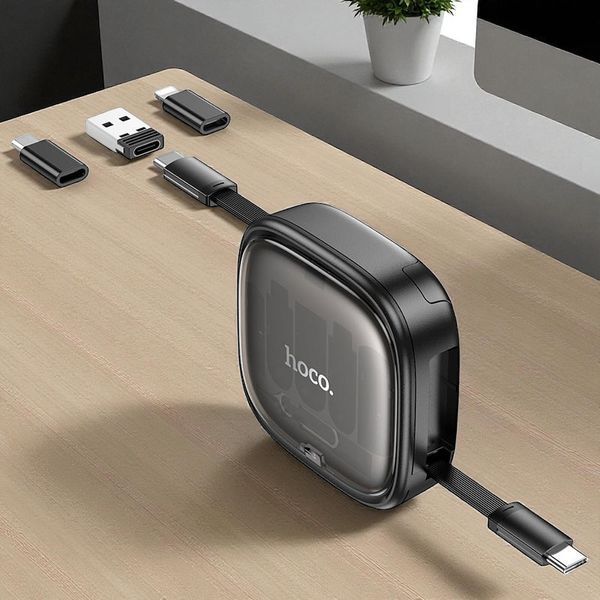 Універсальний зарядний кабель 60 w Type-C з перехідниками Micro-USB, Lightning, USB-A, скріпкою та кейсом HOCO U140 1121-140 фото