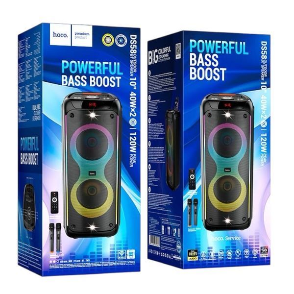 Акустична система караоке колонка HOCO Heritage dual 10-inch RGB light BT speaker DS58 |BT5.0, TWS, TF/USB/AUX, 40Wx2 (120W Max) 1211158-58 фото