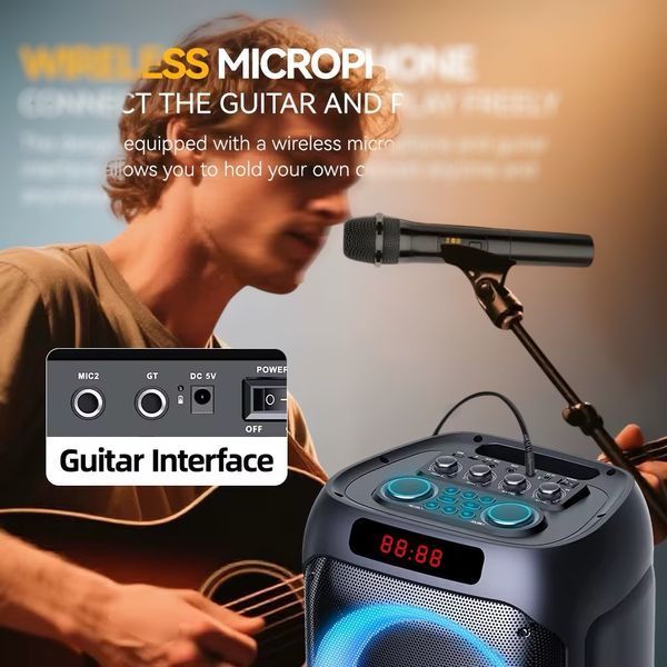 Портативна акустична система Bluetooth колонка караоке ZQS8280 з мікрофоном, пультом та RGB-підсвічуванням 60 Вт 2х8 1112180-8280 фото