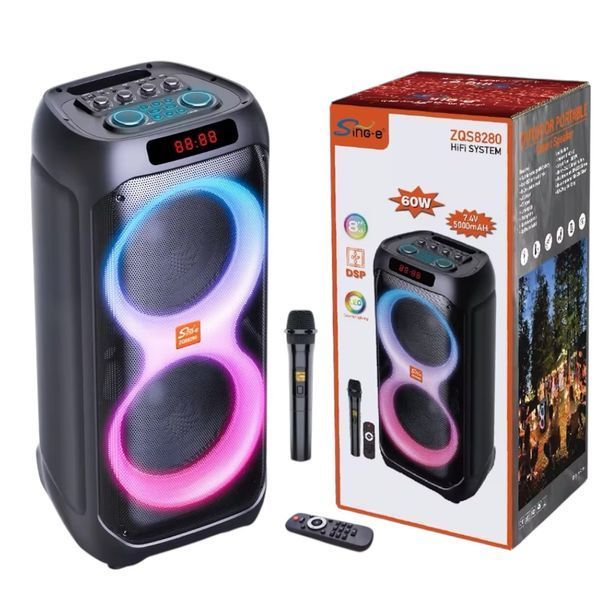 Портативна акустична система Bluetooth колонка караоке ZQS8280 з мікрофоном, пультом та RGB-підсвічуванням 60 Вт 2х8 1112180-8280 фото
