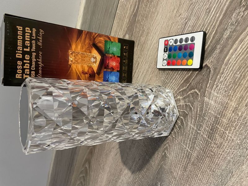 Настольная&nbsp;беспроводная лампа кристал &nbsp;ночник 22см rose diamond с rgb, Лампа ночник светодиодная 16 цветов сенсорная 100-3655 фото