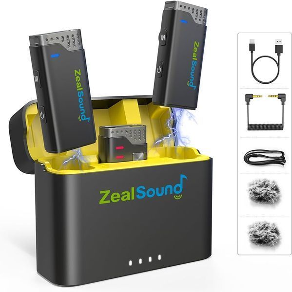 Мікрофон ZealSound петличний бездротовий для смартфона 2 мікрофони з кейсом, роз'єм Type-C + адаптер Lightning 100-V7 фото