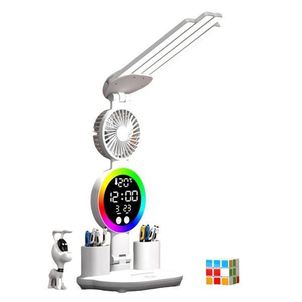 Лампа настільна акумуляторна з RGB підсвіткою та вентилятором, годинником, календарем, термометром 1100-1774 фото