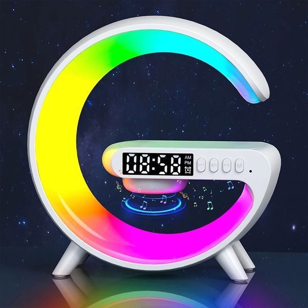 Ночник аккумуляторный RGB Mini G 63 с беспроводной зарядкой 15W и Bluetooth колонкой Настольная смарт лампа 100-G63 фото