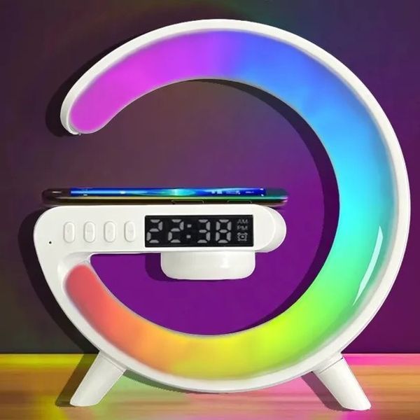 Ночник аккумуляторный RGB Mini G 63 с беспроводной зарядкой 15W и Bluetooth колонкой Настольная смарт лампа 100-G63 фото