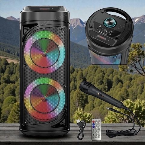 Акустична караоке колонка з RGB-підсвічуванням і провідним мікрофоном ZQS6212 20W, 3000mAh 12112-6212 фото