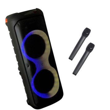 Аккумуляторная караоке колонка с 2 беспроводными микрофонами, пультом, USB, SD, FM, AUX, Bluetooth, RGB, ZQS10215 1115-10215 фото