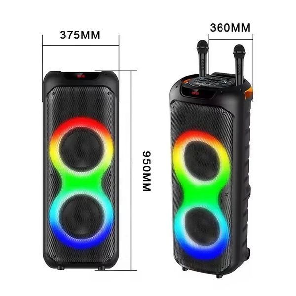 Аккумуляторная караоке колонка с 2 беспроводными микрофонами, пультом, USB, SD, FM, AUX, Bluetooth, RGB, ZQS10215 1115-10215 фото