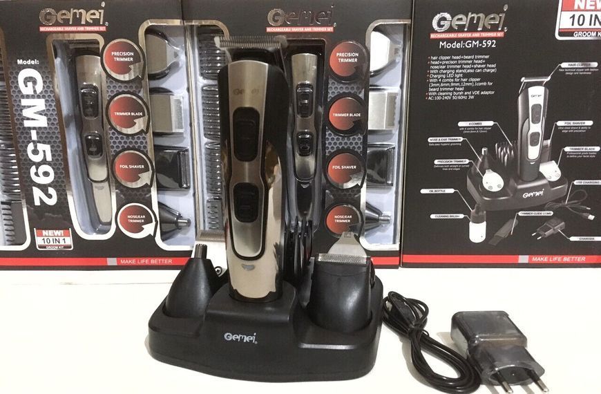 Акумуляторна машинка для стриження Gemei Gm-592, 10 в 1 592 фото