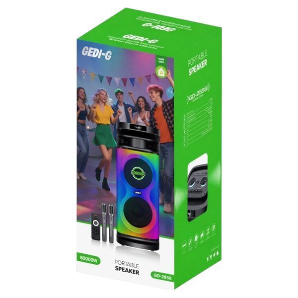 Переносна акустична караоке система 160Вт з Bluetooth, RGB та 2 мікрофонами, GD-2858 1115-2858 фото