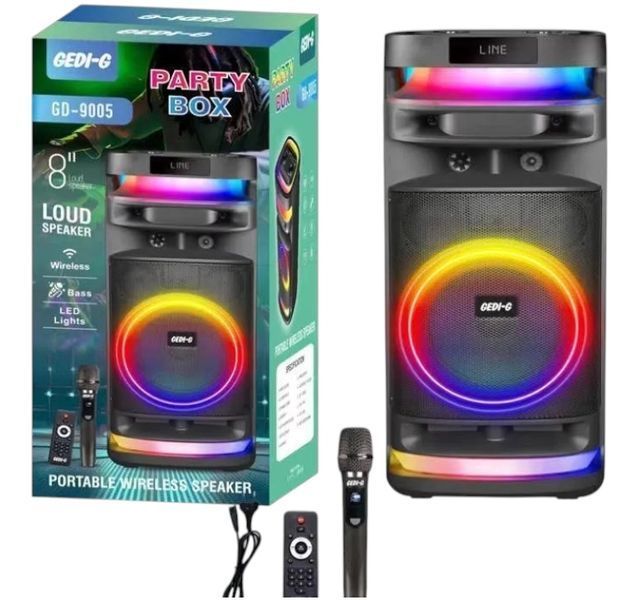 Акустическая переносная Bluetooth &nbsp;караоке колонка GD-9005 с радио микрофоном 8" 50 Вт FM, USB, AUX, RGB&nbsp; 1112-9005 фото