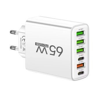 Сетевое зарядное устройство Блок питания 65W 4 USB + 2 Type-C Быстрая зарядка 1100-1766 фото