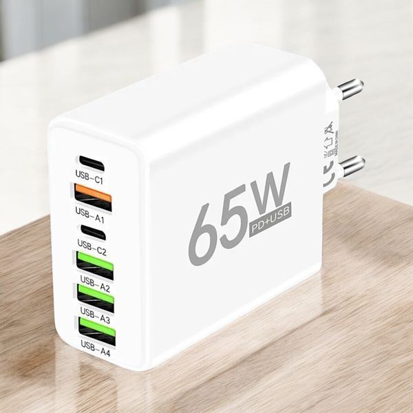 Сетевое зарядное устройство Блок питания 65W 4 USB + 2 Type-C Быстрая зарядка 1100-1766 фото