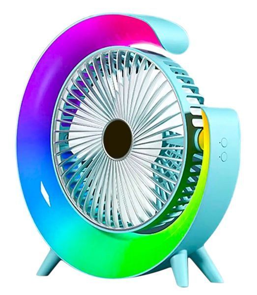 Вентилятор настільний акумуляторний з RGB-підсвіткою, обертанням 180&deg; і USB заряджанням  1111-33278 фото