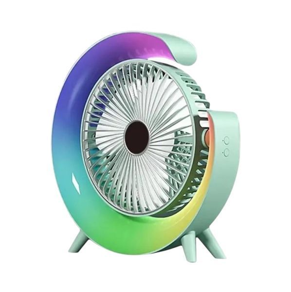 Вентилятор настільний акумуляторний з RGB-підсвіткою, обертанням 180&deg; і USB заряджанням  1111-33278 фото