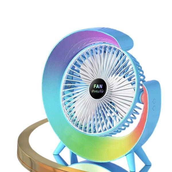 Вентилятор настільний акумуляторний з RGB-підсвіткою, обертанням 180&deg; і USB заряджанням  1111-33278 фото