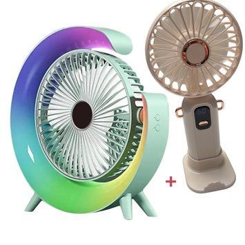 Вентилятор настольный аккумуляторный с RGB подсветкой, вращением 180&deg; и USB зарядкой  1112-278 фото