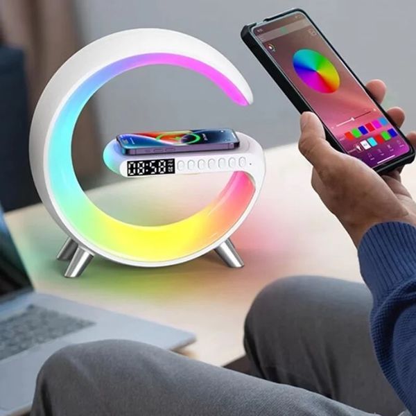 Ночник RGB G-Smart Light с беспроводной зарядкой 15W и Bluetooth колонкой 3W Настольная смарт лампа 100-7979 фото