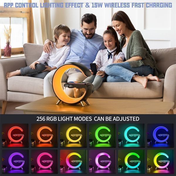Ночник RGB G-Smart Light с беспроводной зарядкой 15W и Bluetooth колонкой 3W Настольная смарт лампа 100-7979 фото