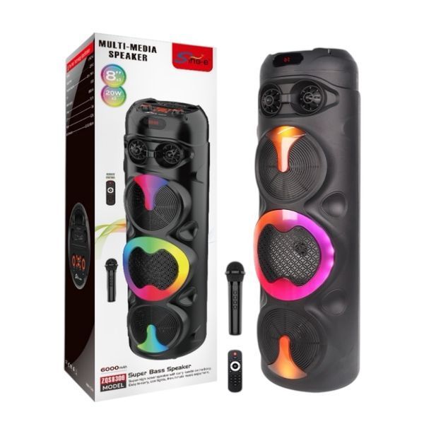 Акустична система караоке колонка Bluetooth Sing-e ZQS8309 з мікрофоном 60W FM RGB-підсвітка, USB, AUX 111293-8309 фото