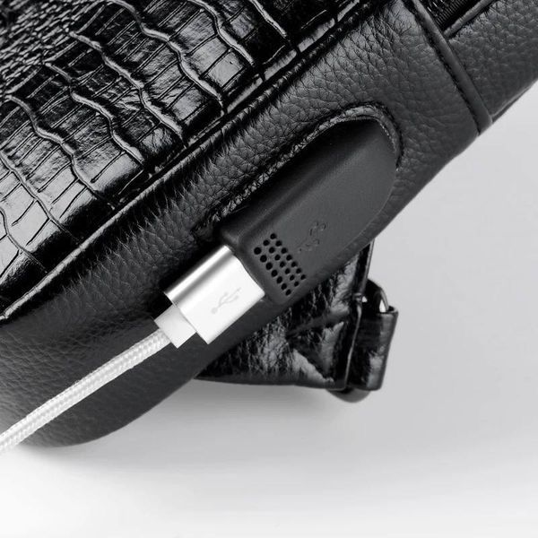 Чоловіча сумка з USB на груди Крокодил 0029-299 фото