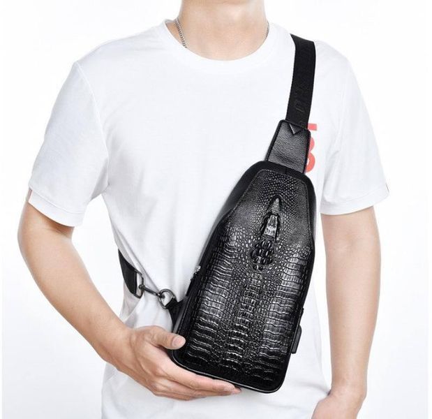 Чоловіча сумка з USB на груди Крокодил 0029-299 фото