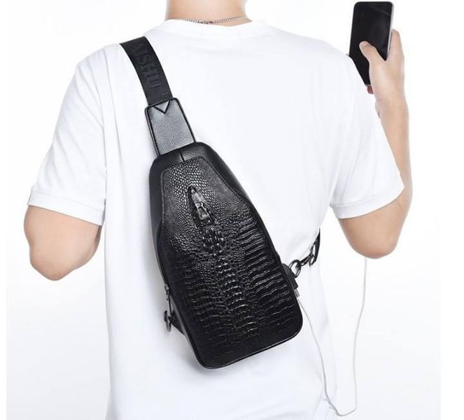 Чоловіча сумка з USB на груди Крокодил 0029-299 фото