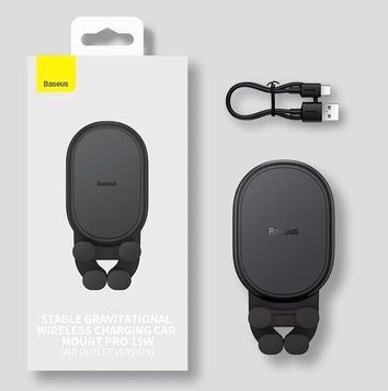 Держатель Baseus Stable Gravitational Wireless Charging Car Mount Pro (Air Outlet Version) |15W| 100-PRO15W фото