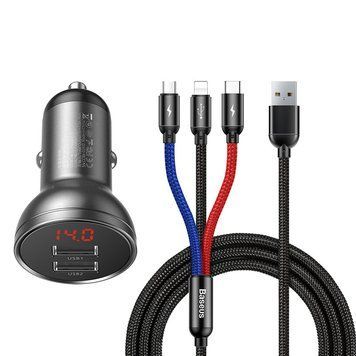 Адаптер автомобильный BASEUS Digital Display Dual |2USB, Lightning/Micro/Type-C cable, 4.8A, 24W 100-024W фото