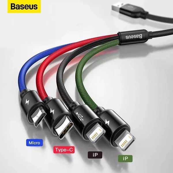Кабель 4 в 1 -1.2 м зі швидким заряджанням Lightning (iPhone), USB Type C, Micro USB 33-120-4в1 фото