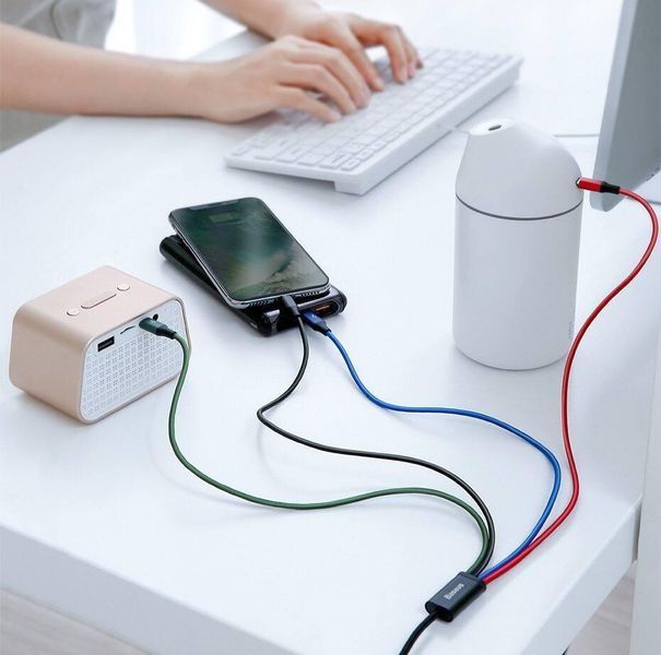 Кабель 4 в 1 -1.2 м зі швидким заряджанням Lightning (iPhone), USB Type C, Micro USB 33-120-4в1 фото