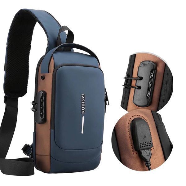 Чоловіча міська сумка рюкзак через плече Fashion з USB та кодовим замком 1000-2259 фото