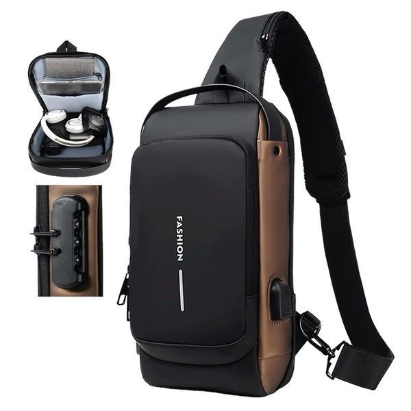 Чоловіча міська сумка рюкзак через плече Fashion з USB та кодовим замком 1000-2259 фото