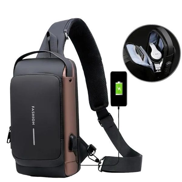 Чоловіча міська сумка рюкзак через плече Fashion з USB та кодовим замком 1000-2259 фото