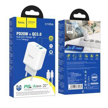 Сетевое Зарядное Устройство Hoco C105A 20W Type-C to Lightning 100-C105A фото