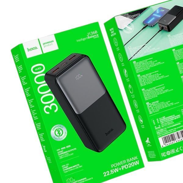 Павербанк із швидкою зарядкою 22.5W 30000mAh HOCO J136B |2USB/1Type-C, 22.5W+PD20W Power bank 2221-136 фото