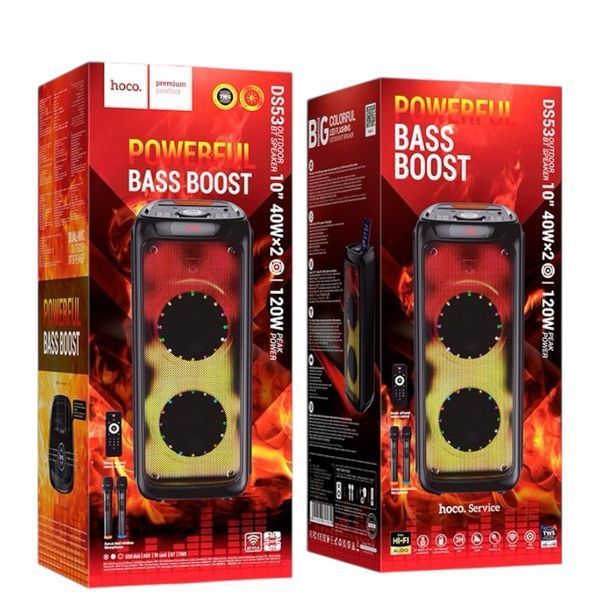 Акустична система караоке колонка HOCO &nbsp;DS53 |BT5.0, TWS, TF/USB/AUX, 40Wx2 (120W Max), 3H, 2mic, remorte| 11133-053 фото