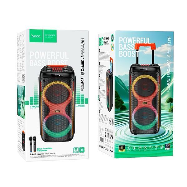 Беспроводная портативная Bluetooth колонка с микрофоном HOCO HA7 |BT5.0/USB/AUX/TF, 75W, TWS, 7h 1000-HA7 фото